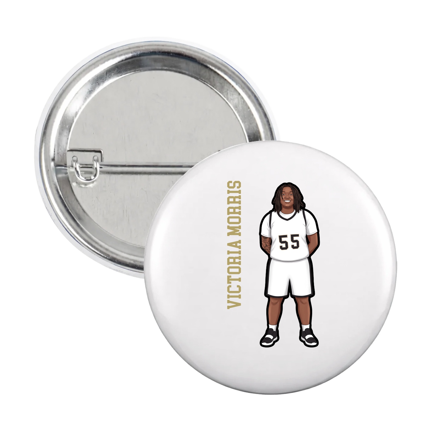 Game Day Button — Name Vertical in White