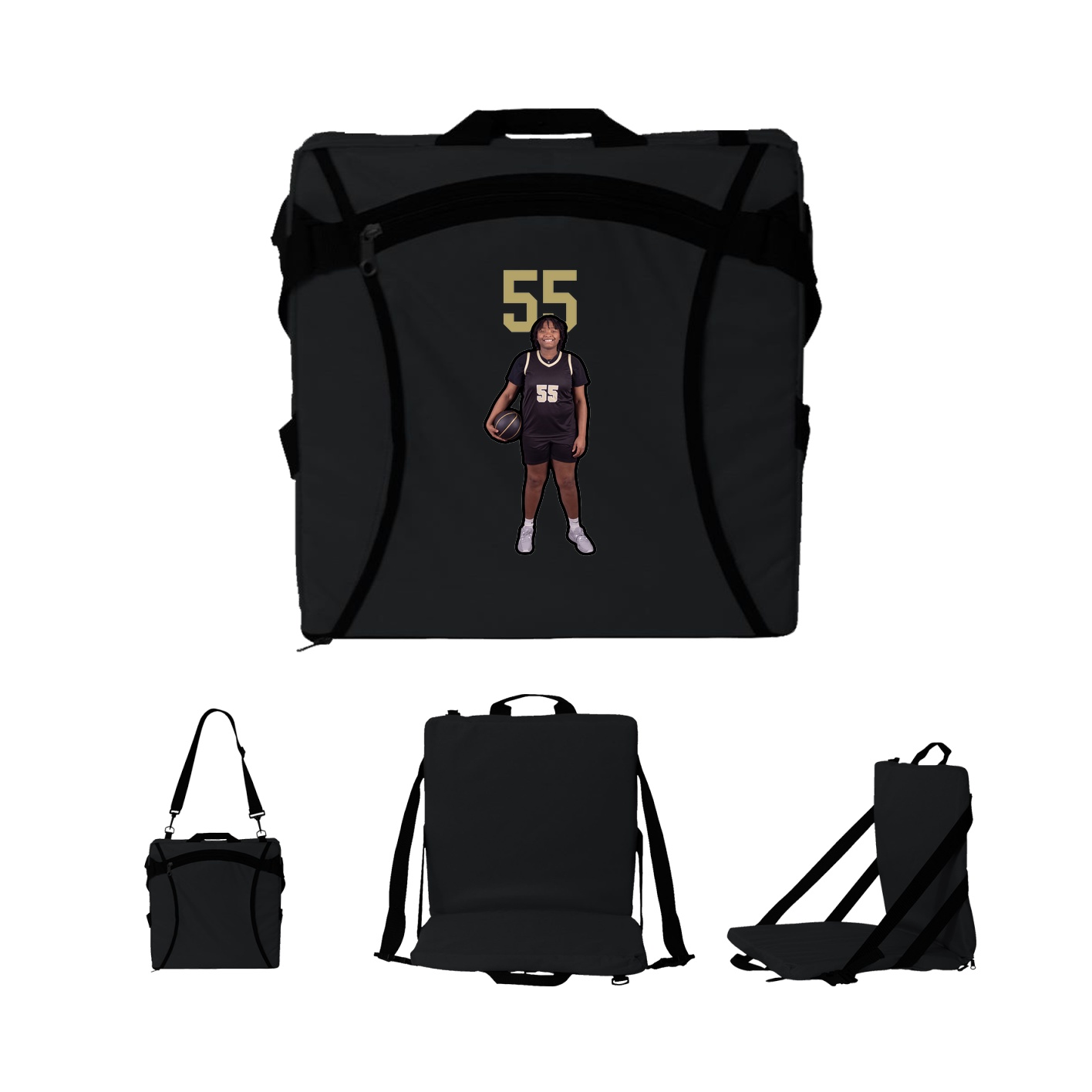 Folding Stadium Seat — Number Top in Black