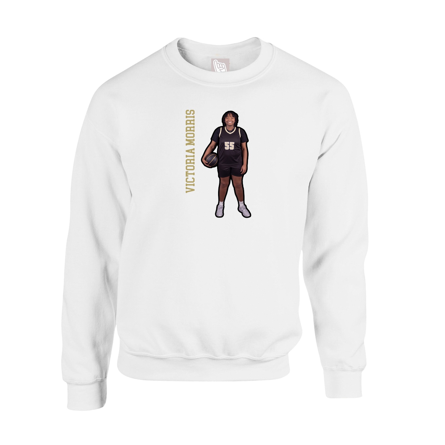Fleece Crew — Name Vertical in White