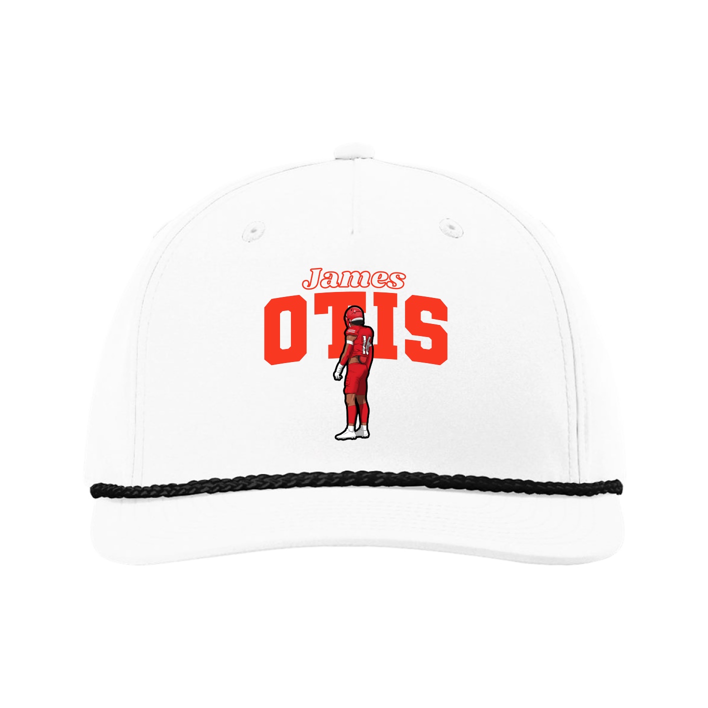 Five-Panel Classic Rope Cap — Name Arch in White