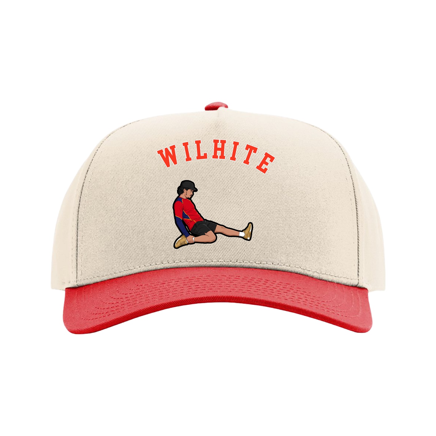 Full Fabric Five-Panel Champ Cap — Shirsey Arch in Cream/Red