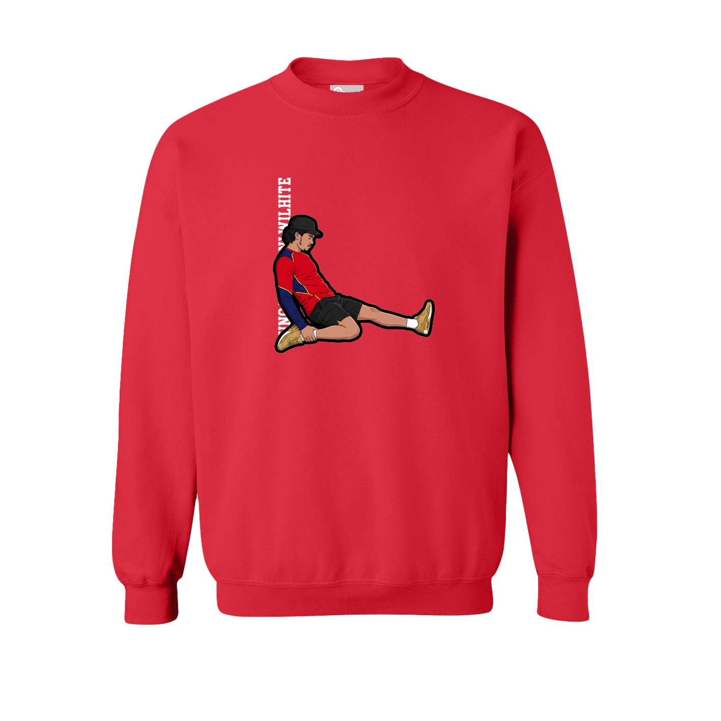 Fleece Crew — Name Vertical in Red