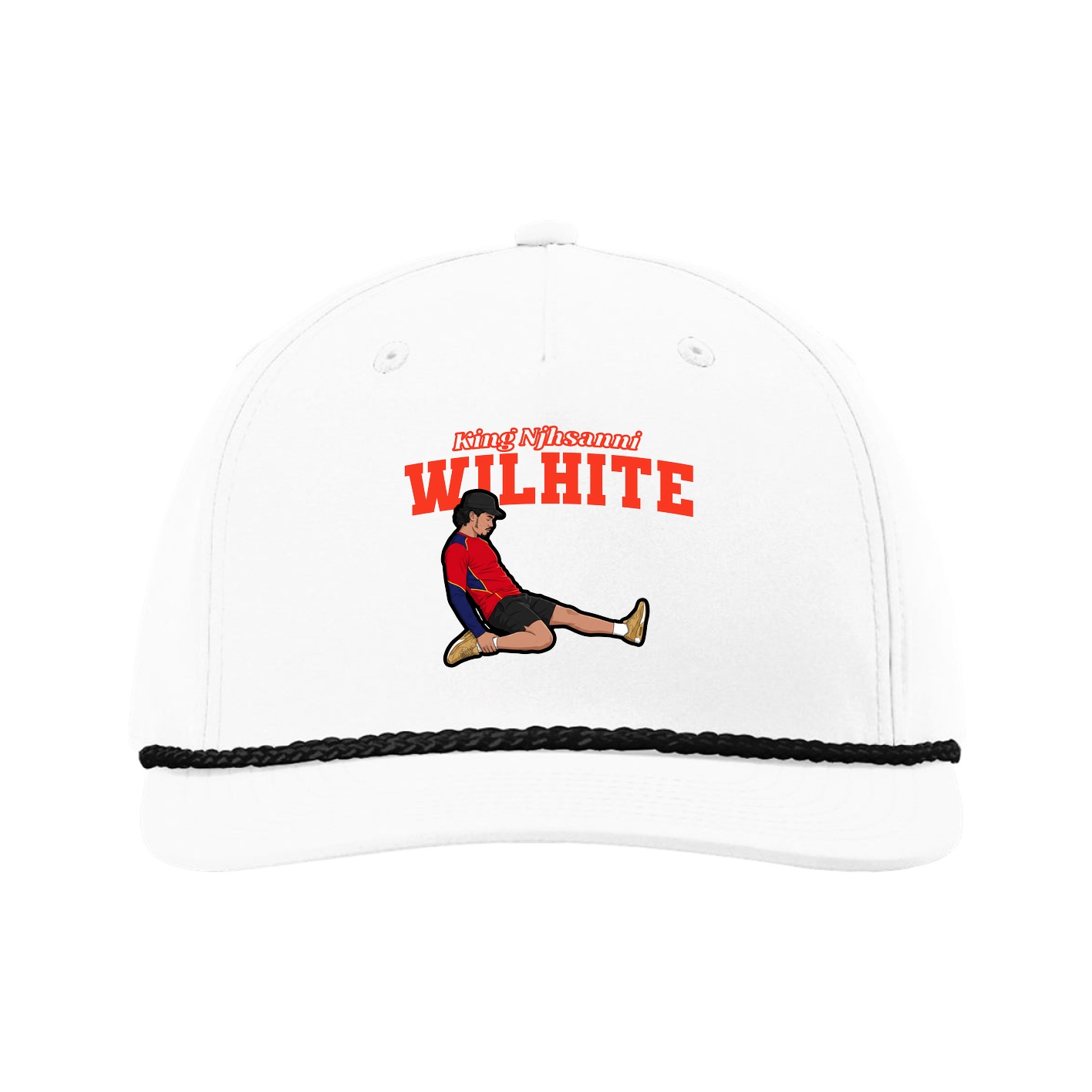 Five-Panel Classic Rope Cap — Name Arch in White