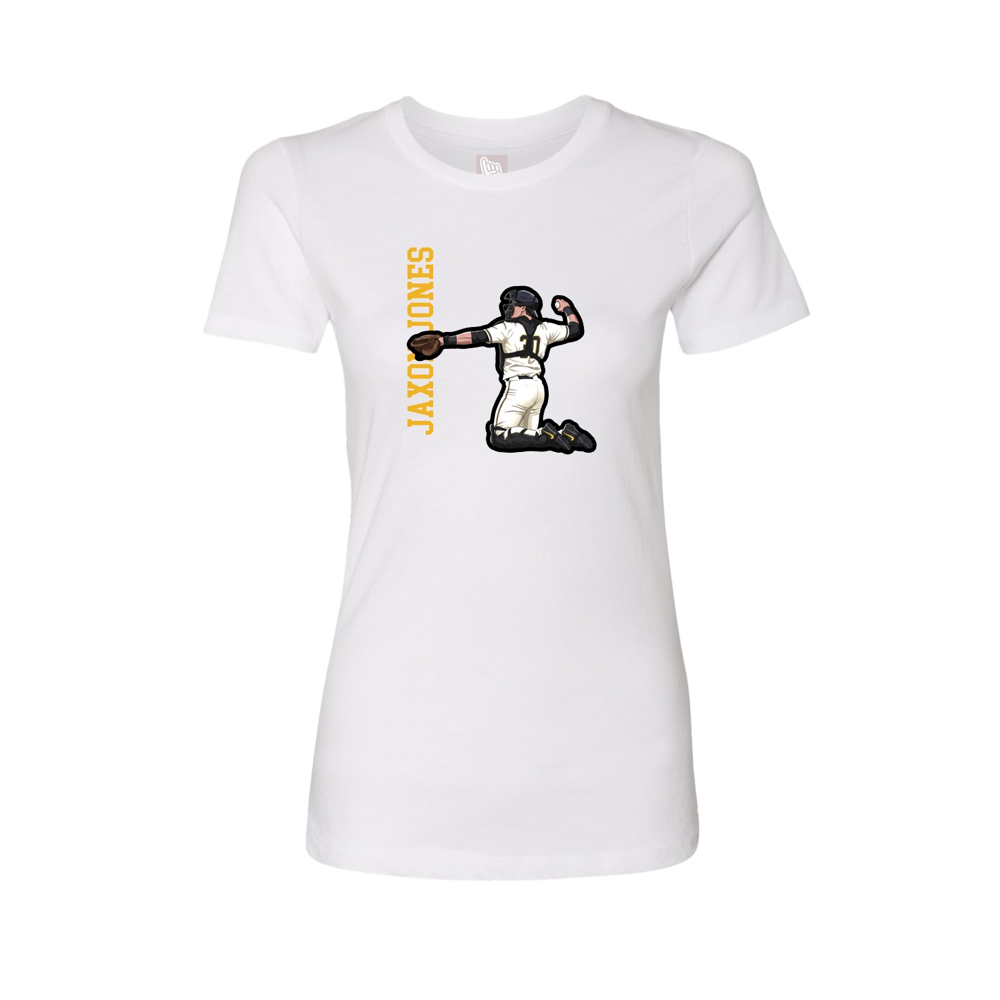 Womens Tee — Name Vertical in White