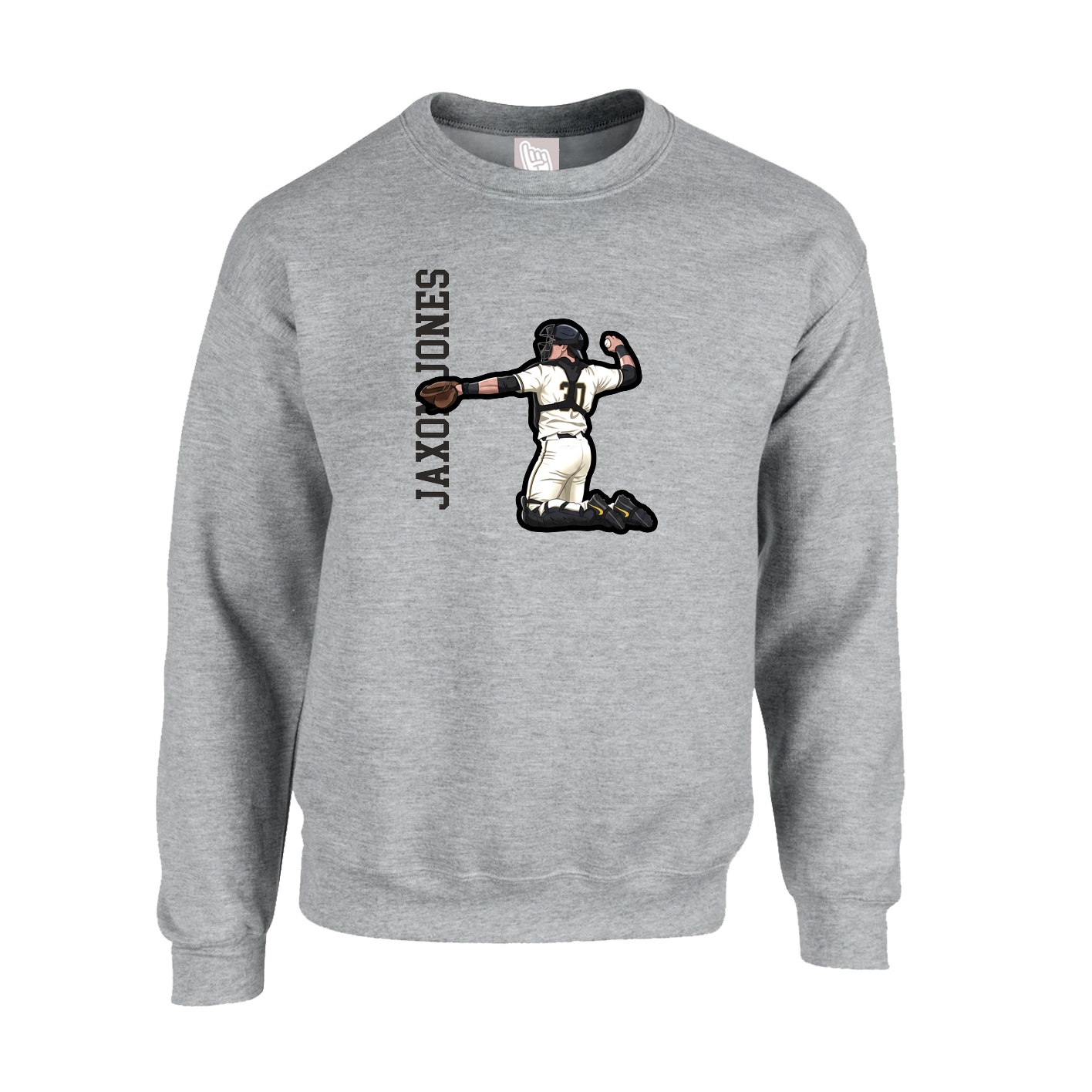 Fleece Crew — Name Vertical in Grey