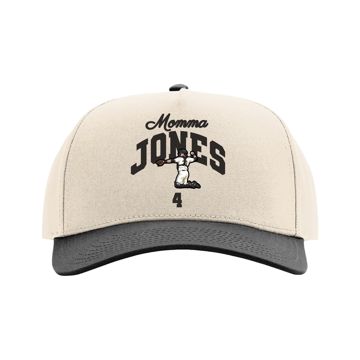 Full Fabric Five-Panel Champ Cap — Mothers Day Arch in Cream/Black