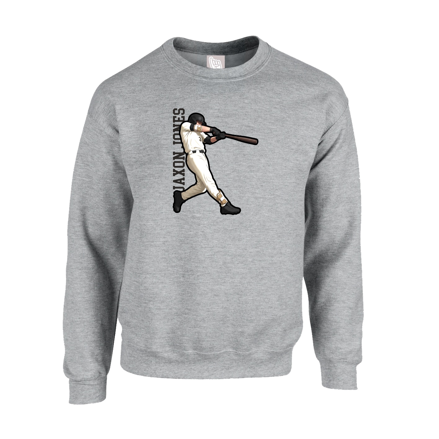 Fleece Crew — Name Vertical in Grey