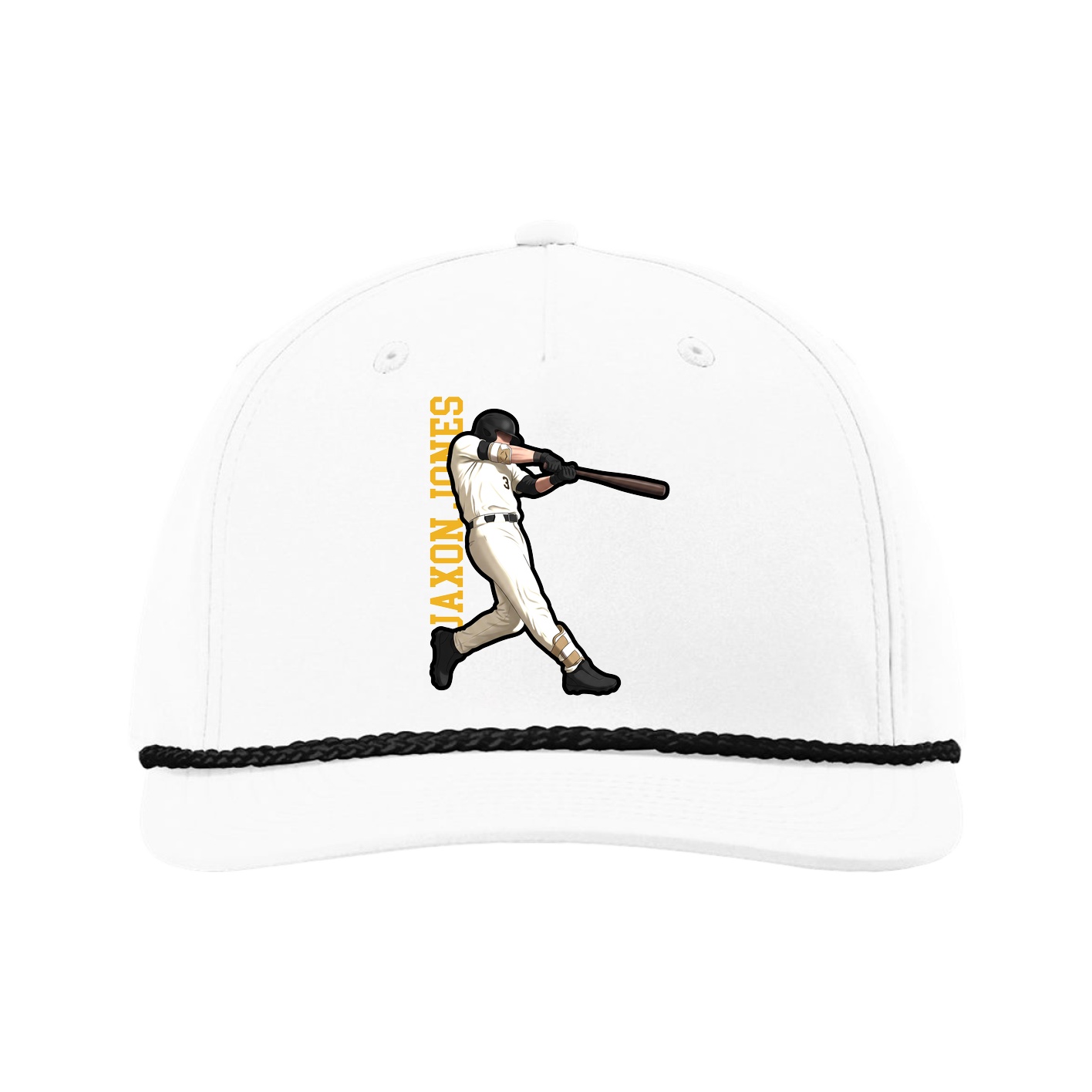 Five-Panel Classic Rope Cap — Name Vertical in White
