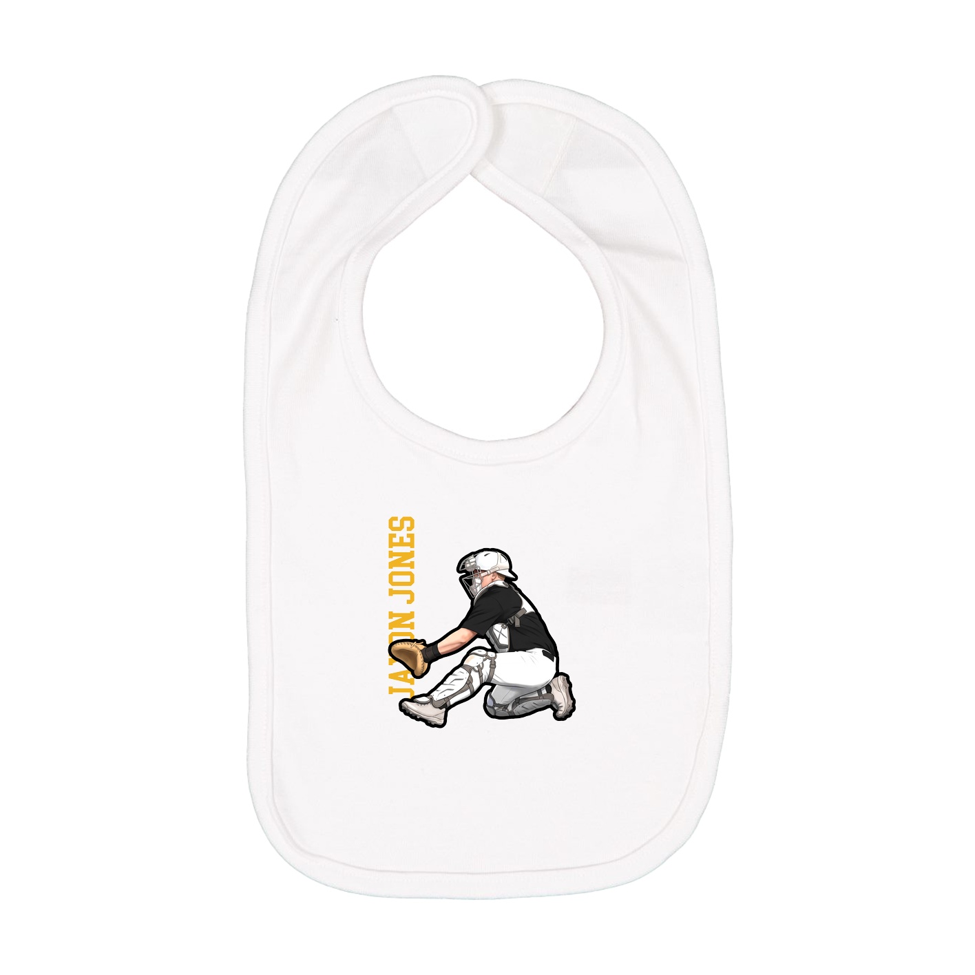 Infant Bib — Name Vertical in White