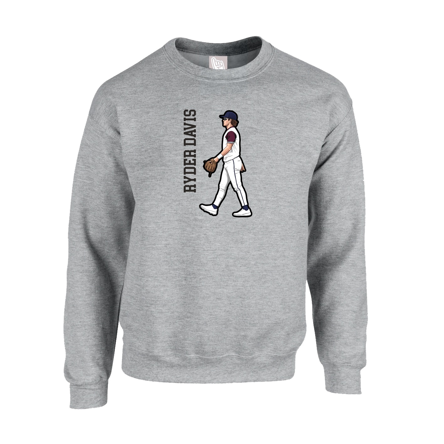 Fleece Crew — Name Vertical in Grey