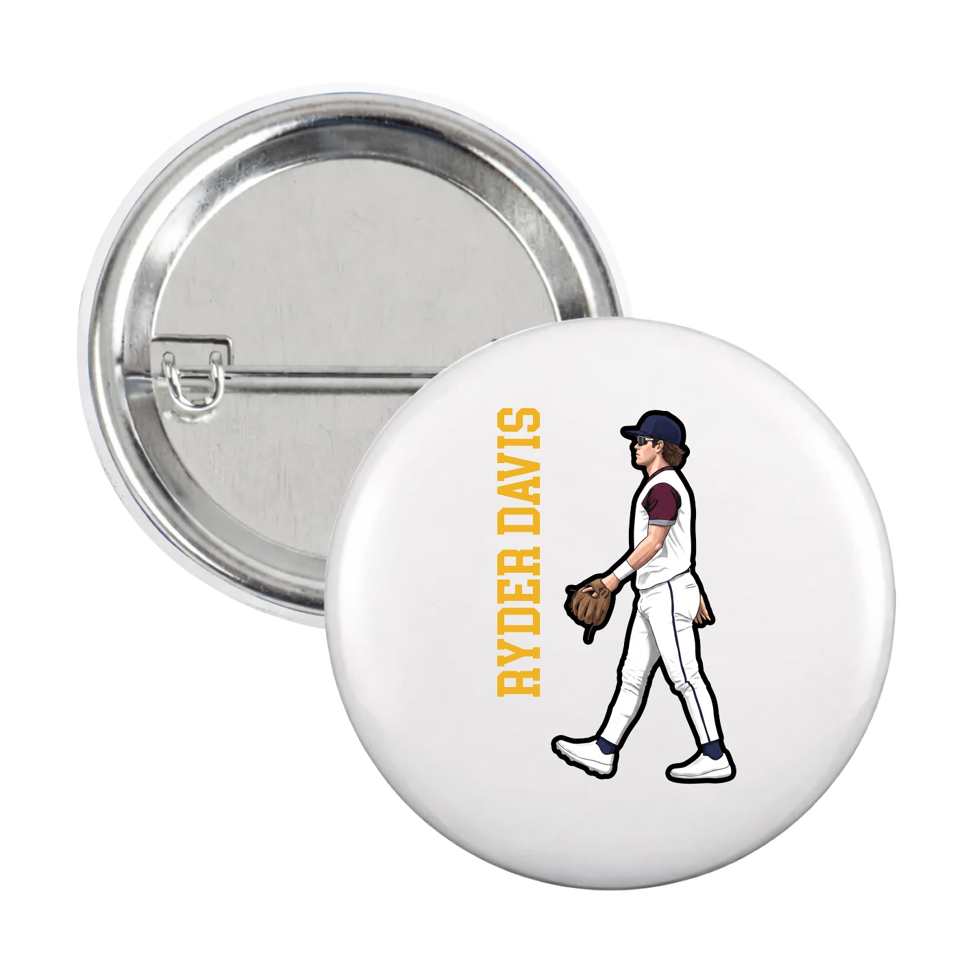 Game Day Button — Name Vertical in White