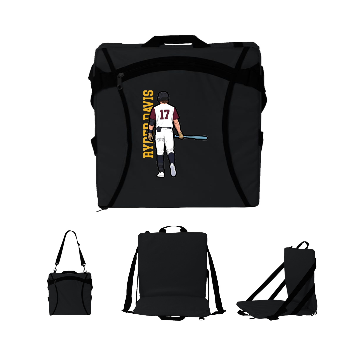 Folding Stadium Seat — Name Vertical in Black