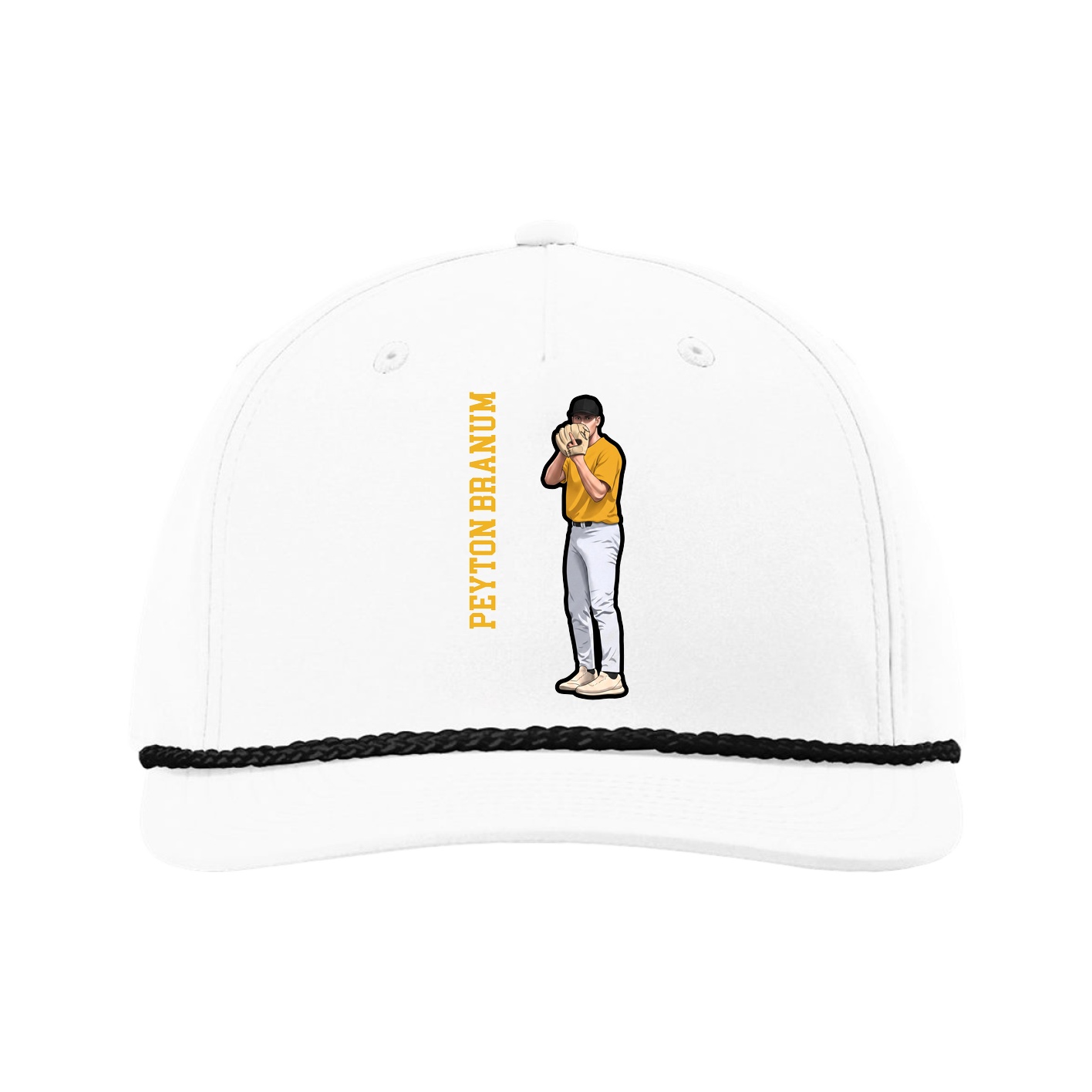 Five-Panel Classic Rope Cap — Name Vertical in White