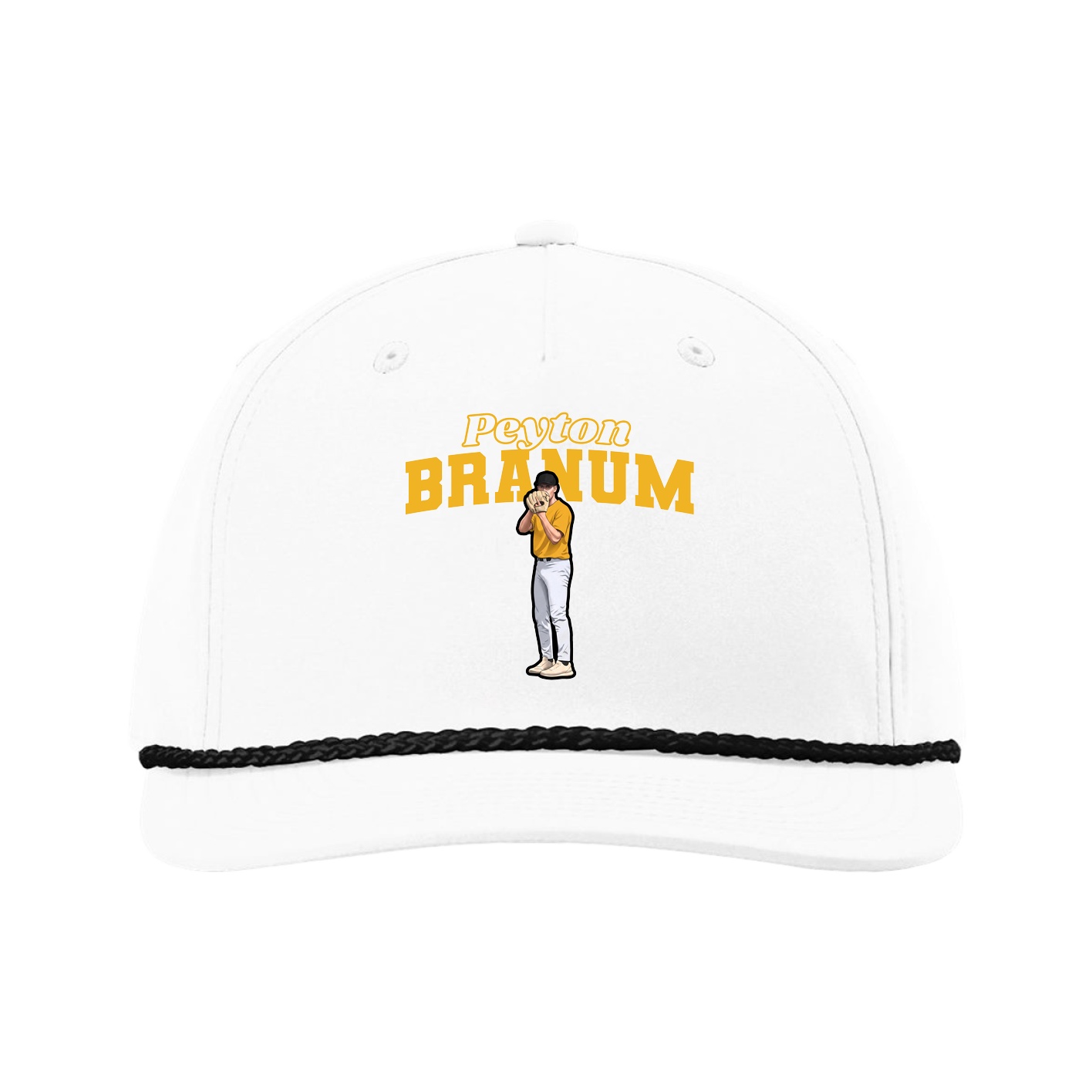 Five-Panel Classic Rope Cap — Name Arch in White