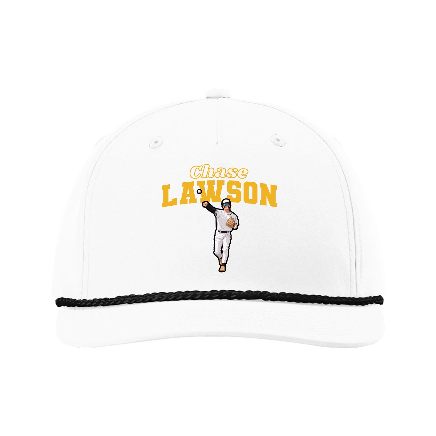 Five-Panel Classic Rope Cap — Name Arch in White