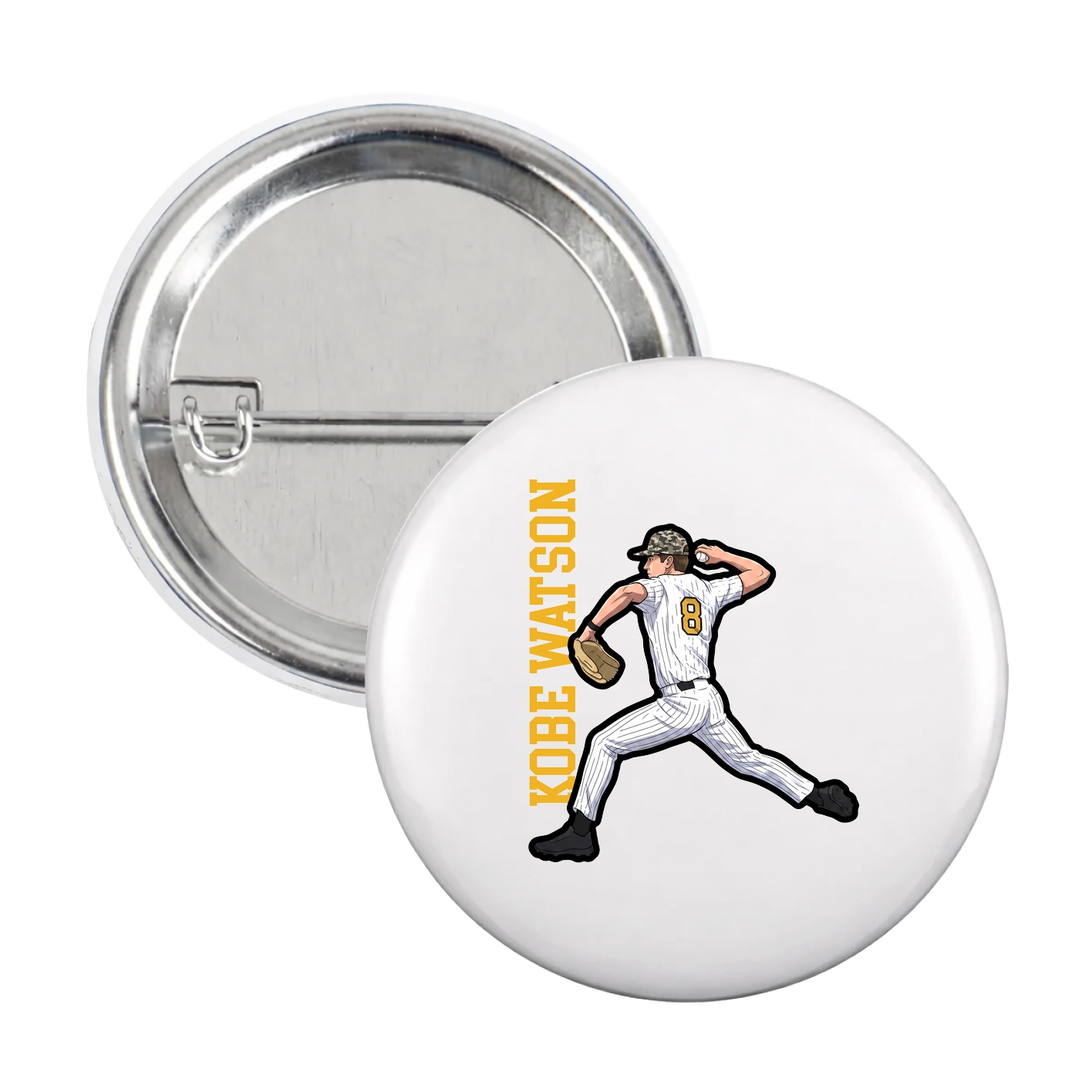Game Day Button — Name Vertical in White