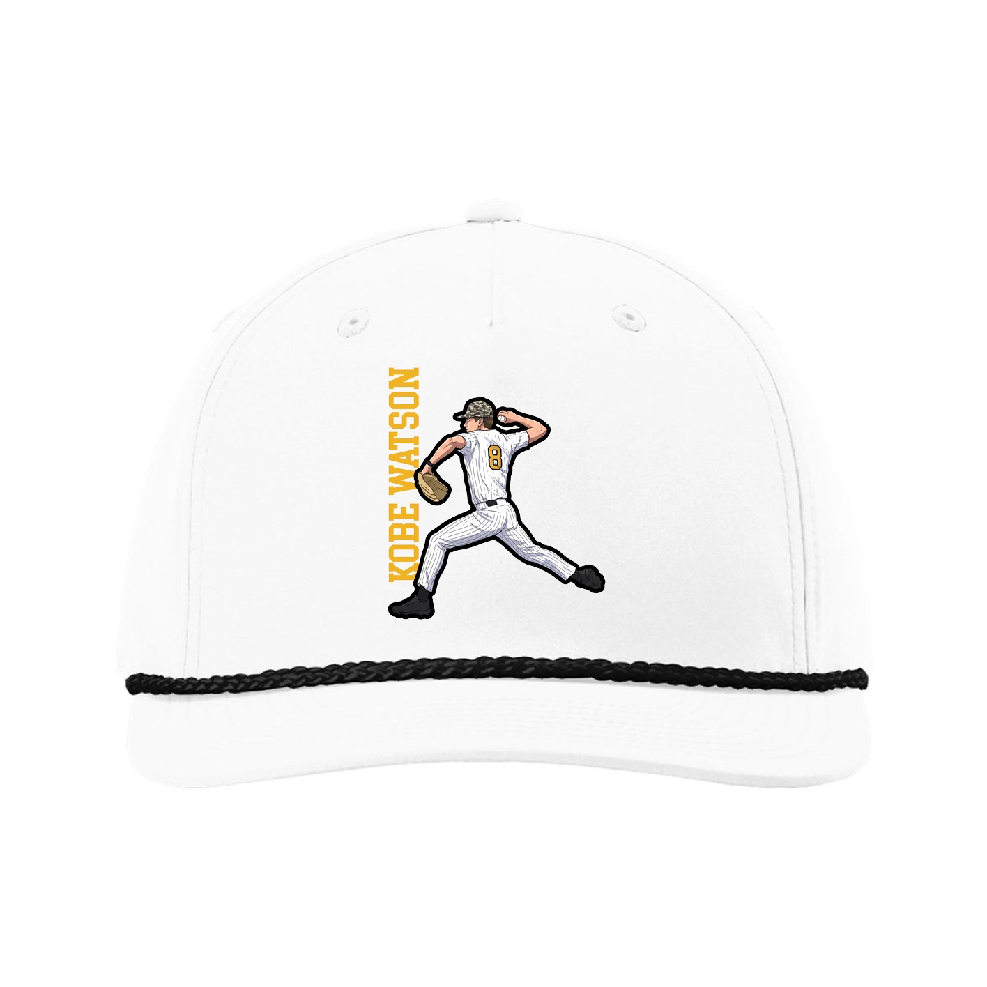 Five-Panel Classic Rope Cap — Name Vertical in White