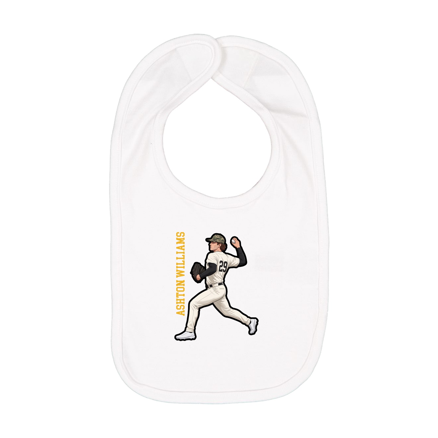 Infant Bib — Name Vertical in White