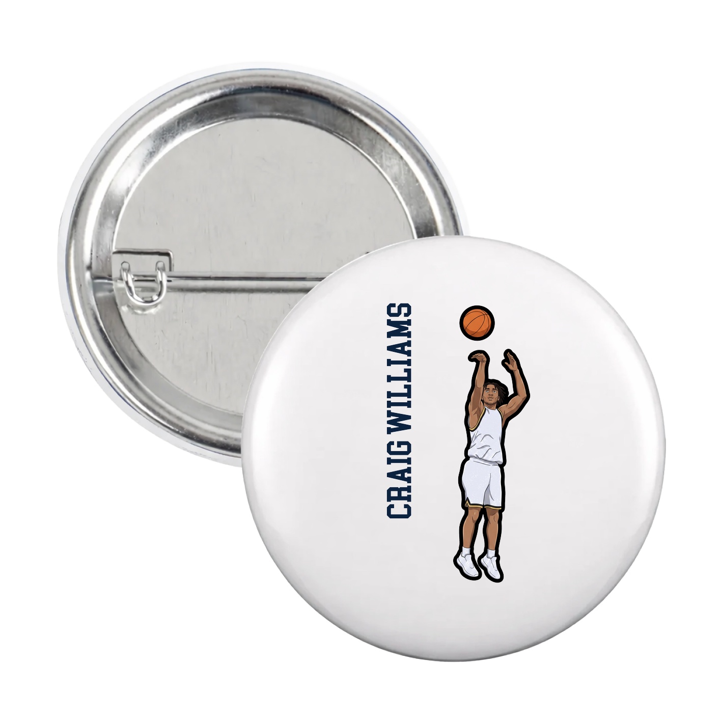 Game Day Button — Name Vertical in White