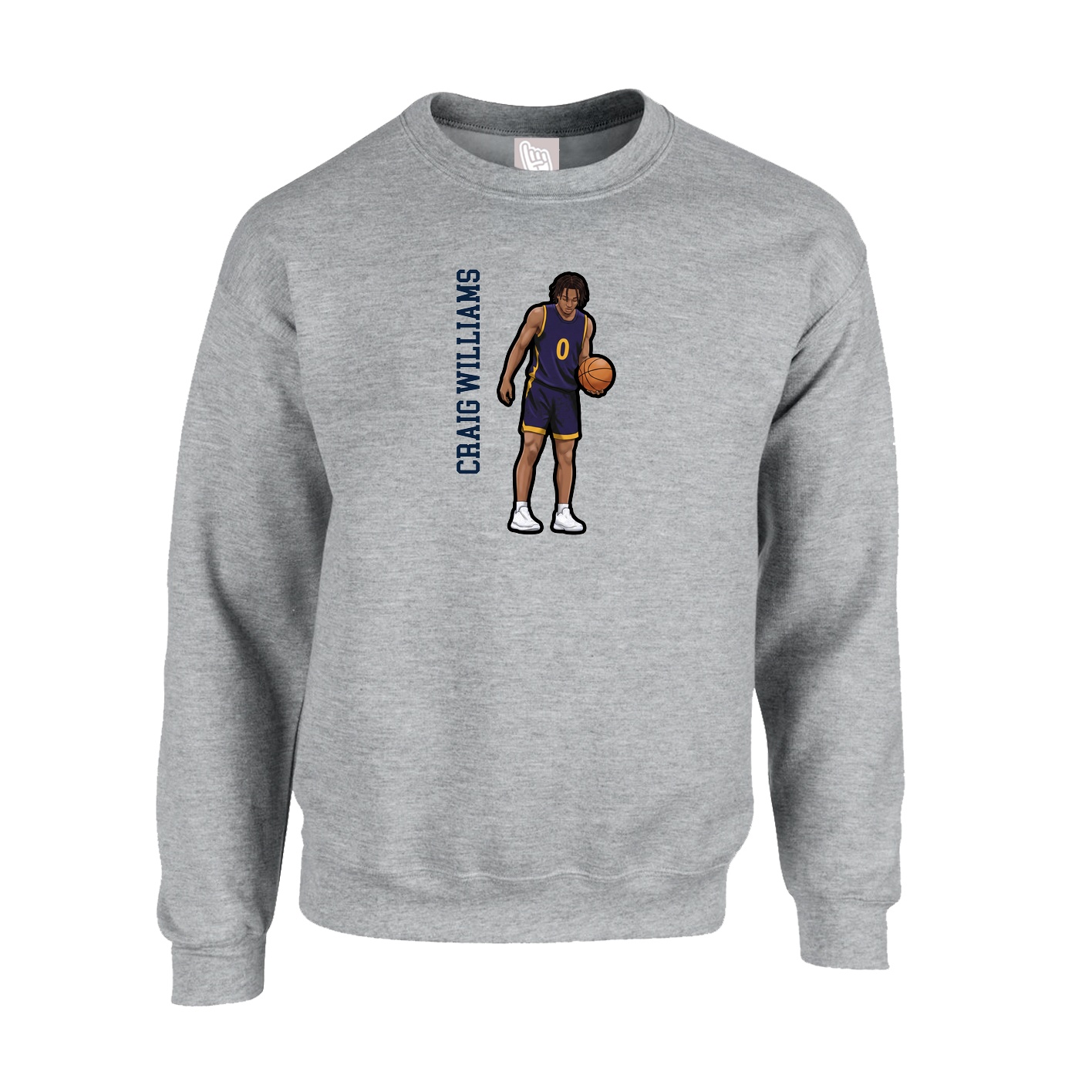Fleece Crew — Name Vertical in Grey