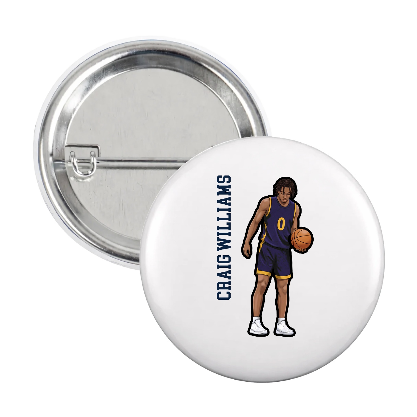 Game Day Button — Name Vertical in White