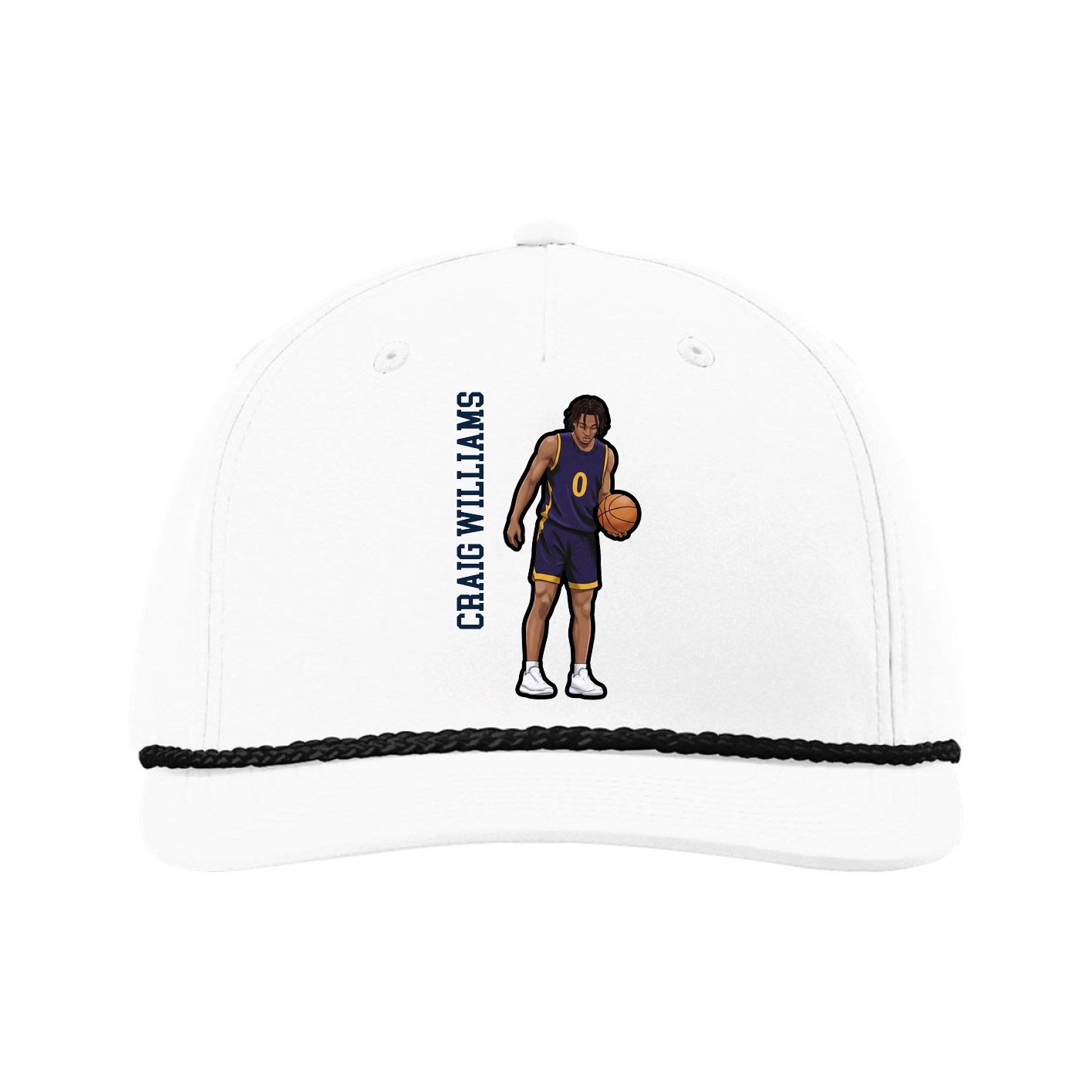 Five-Panel Classic Rope Cap — Name Vertical in White