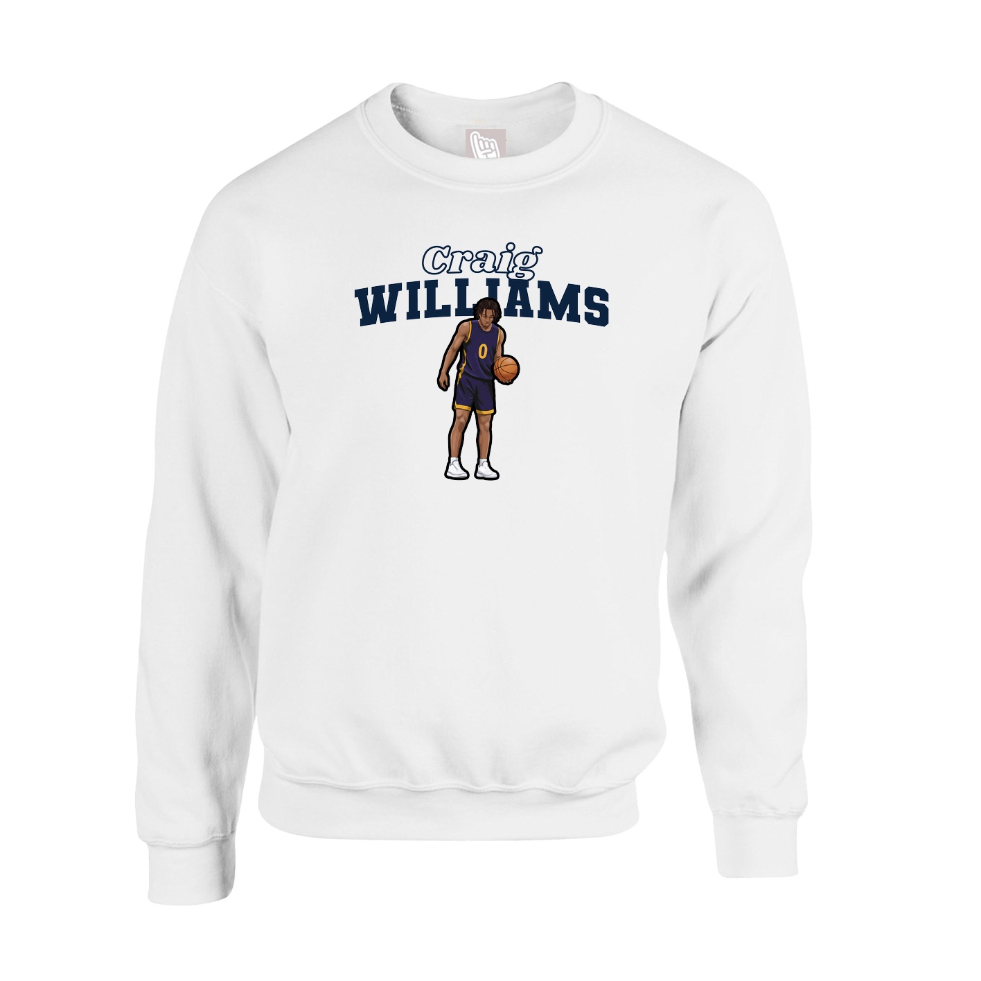 Fleece Crew — Name Arch in White