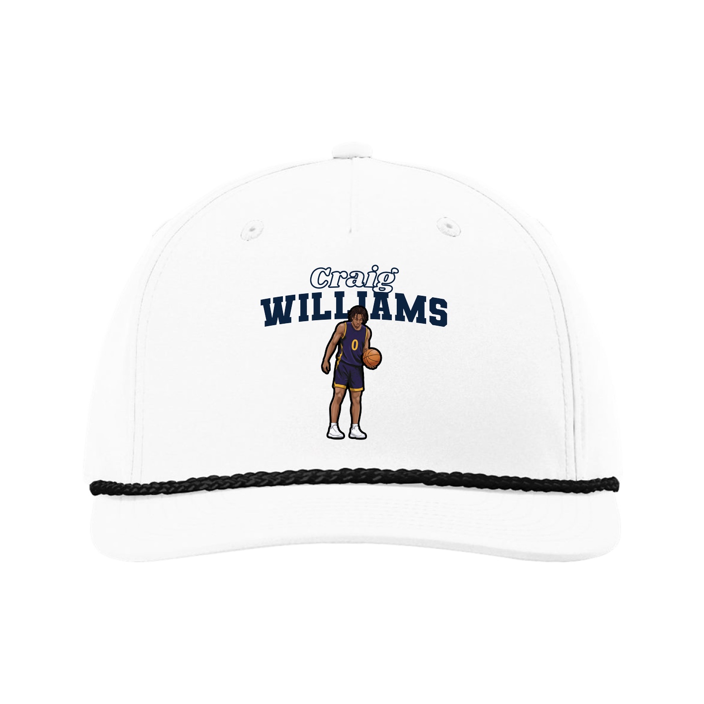 Five-Panel Classic Rope Cap — Name Arch in White