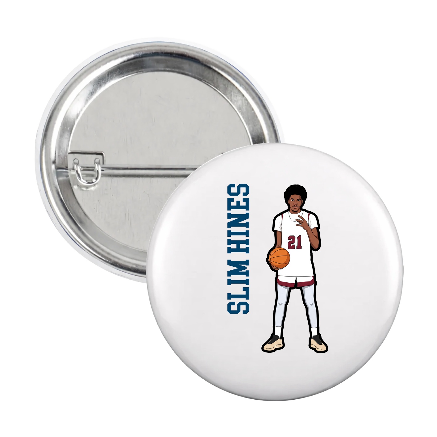 Game Day Button — Name Vertical in White