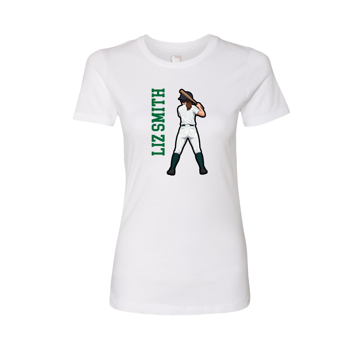 Fitted Women's Tee — Name Vertical in White