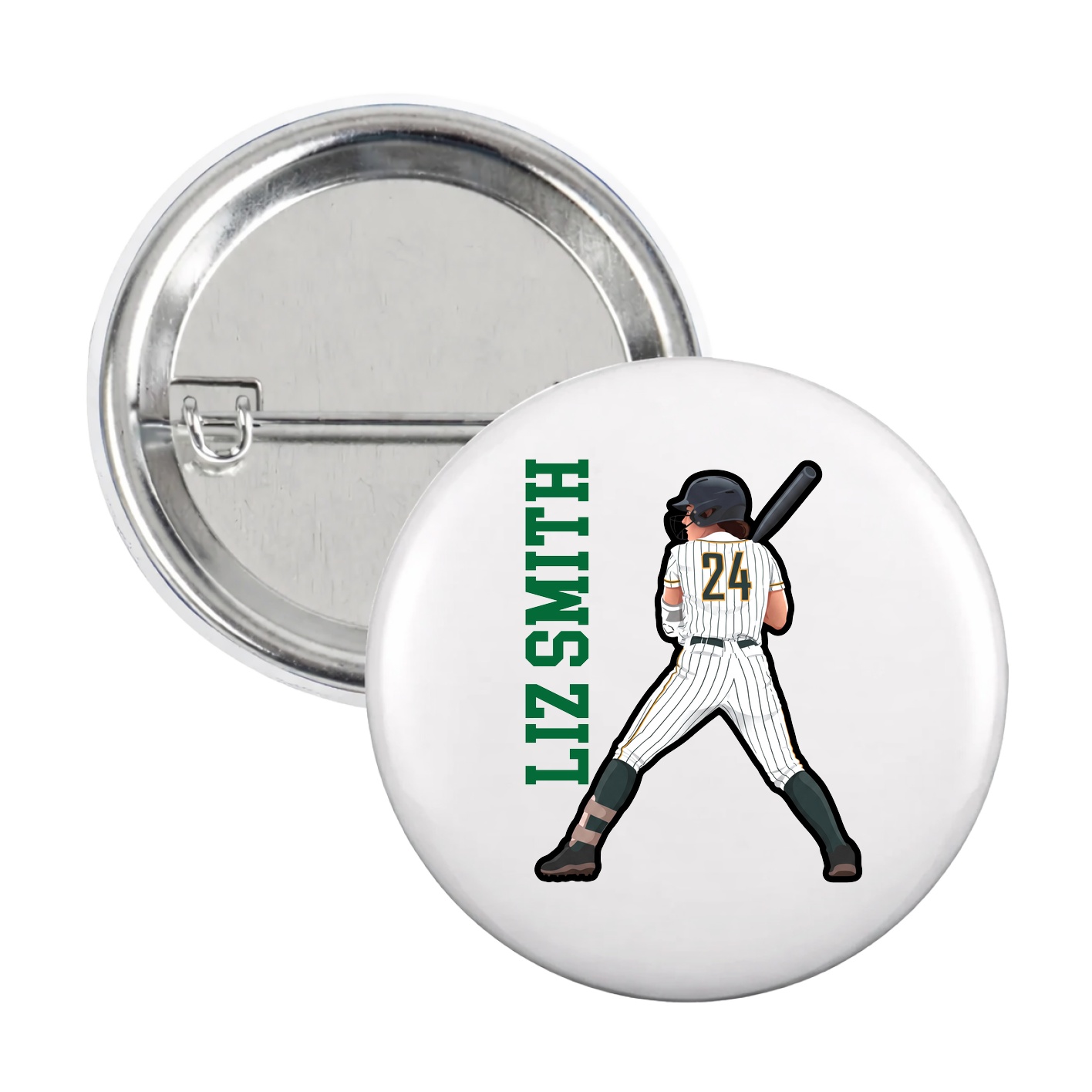 Game Day Button — Name Vertical in White
