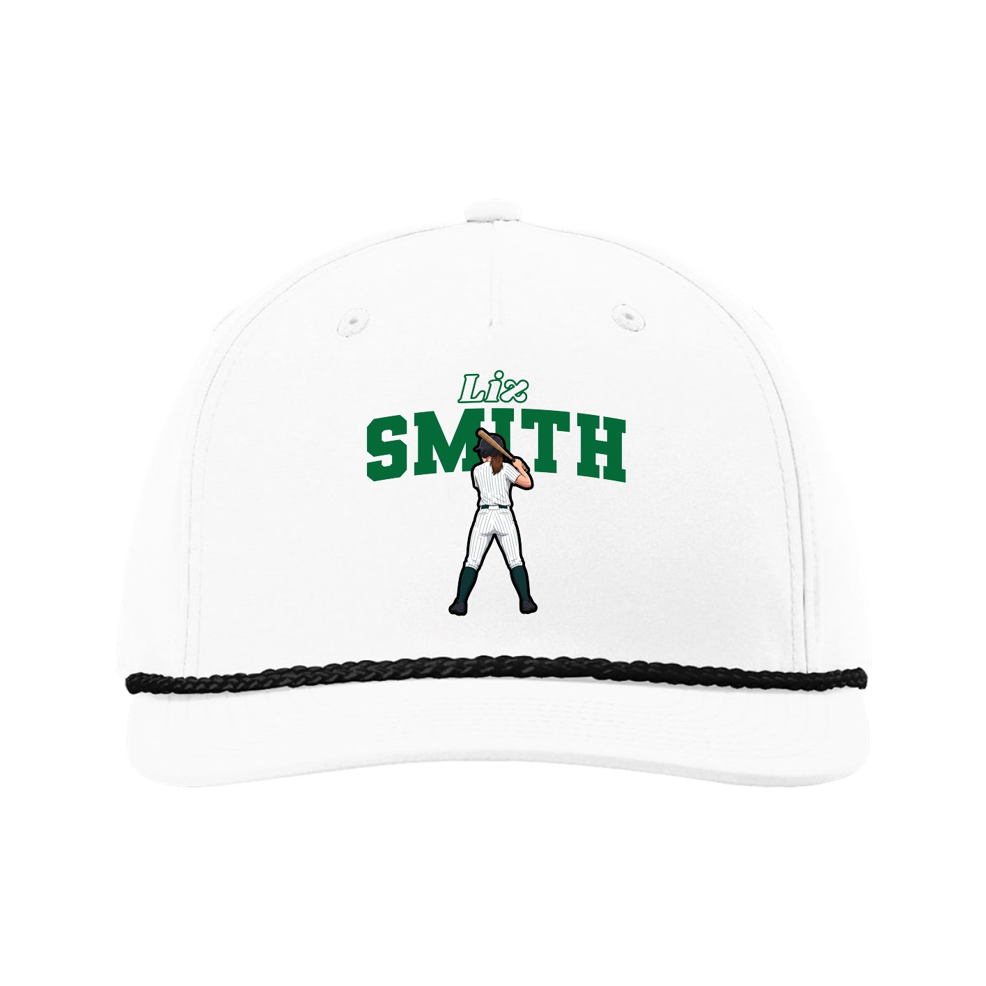 Five-Panel Classic Rope Cap — Name Arch in White