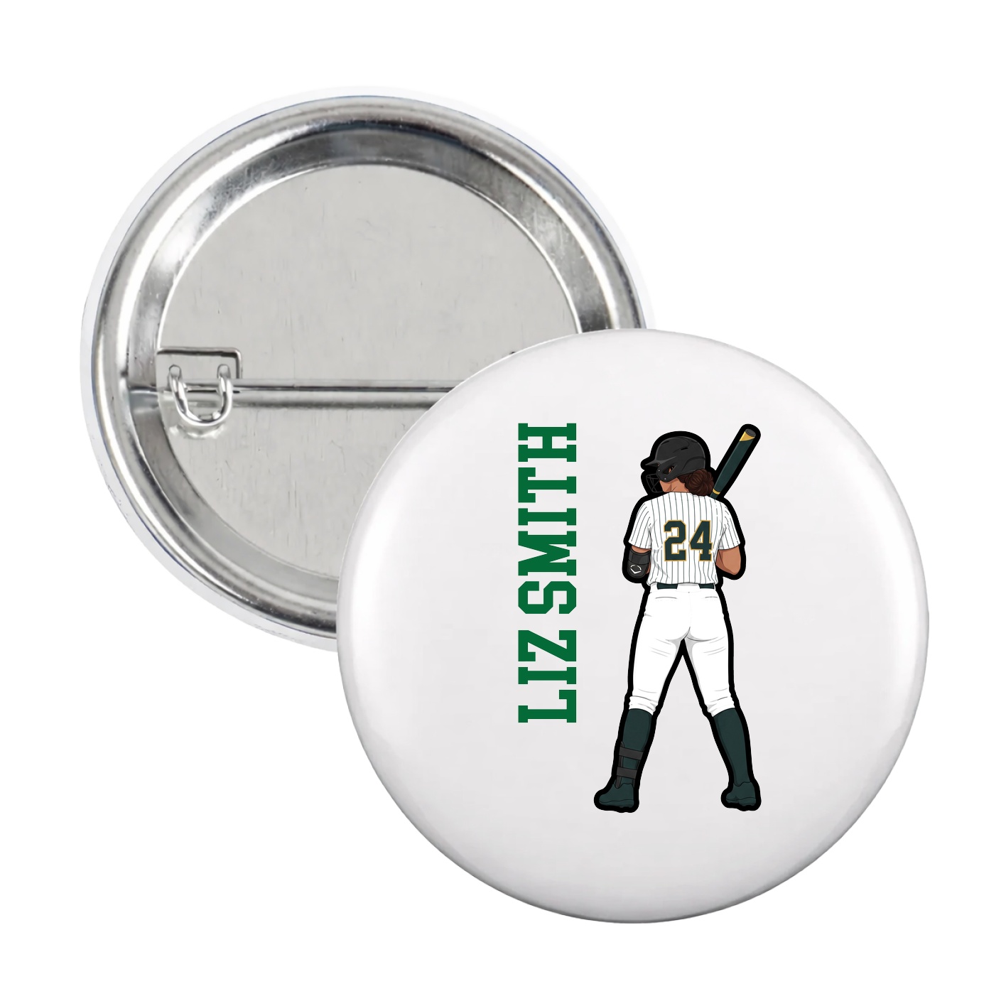Game Day Button — Name Vertical in White