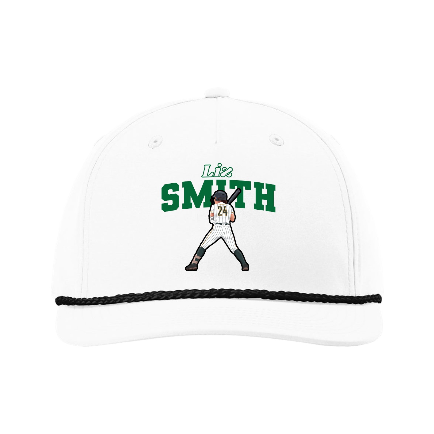 Five-Panel Classic Rope Cap — Name Arch in White