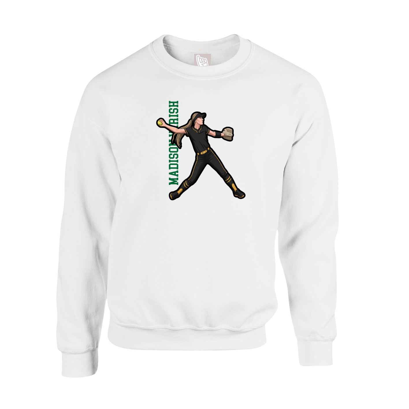 Fleece Crew — Name Vertical in White