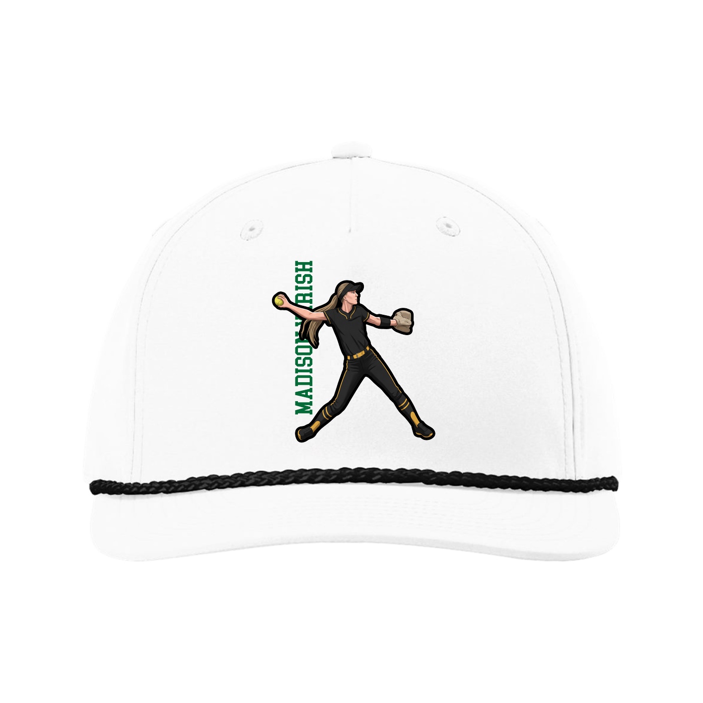 Five-Panel Classic Rope Cap — Name Vertical in White