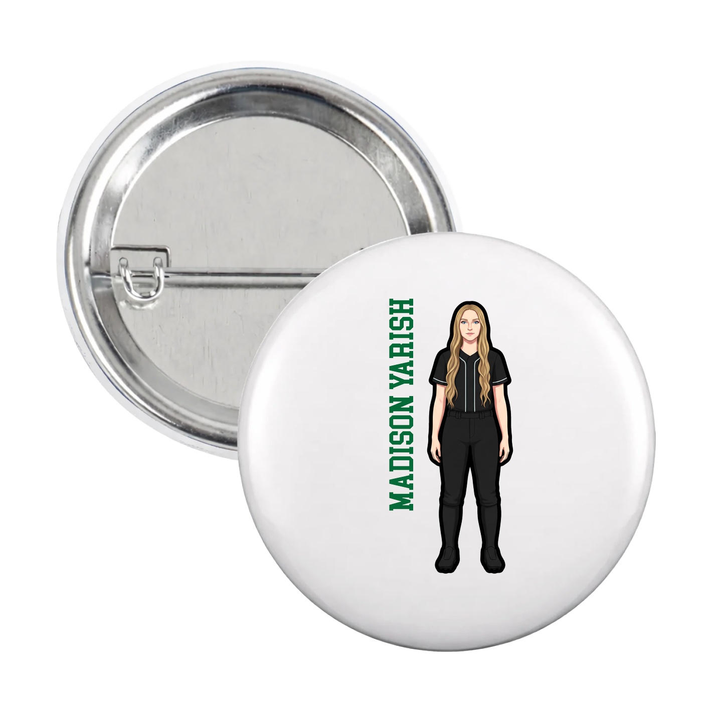 Game Day Button — Name Vertical in White