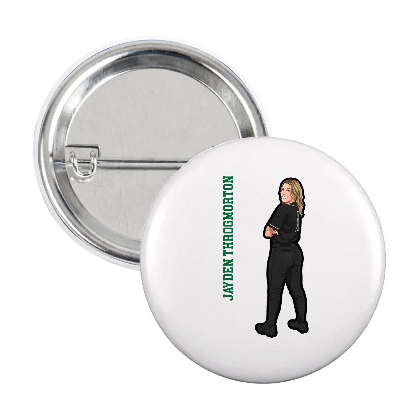 Game Day Button — Name Vertical in White