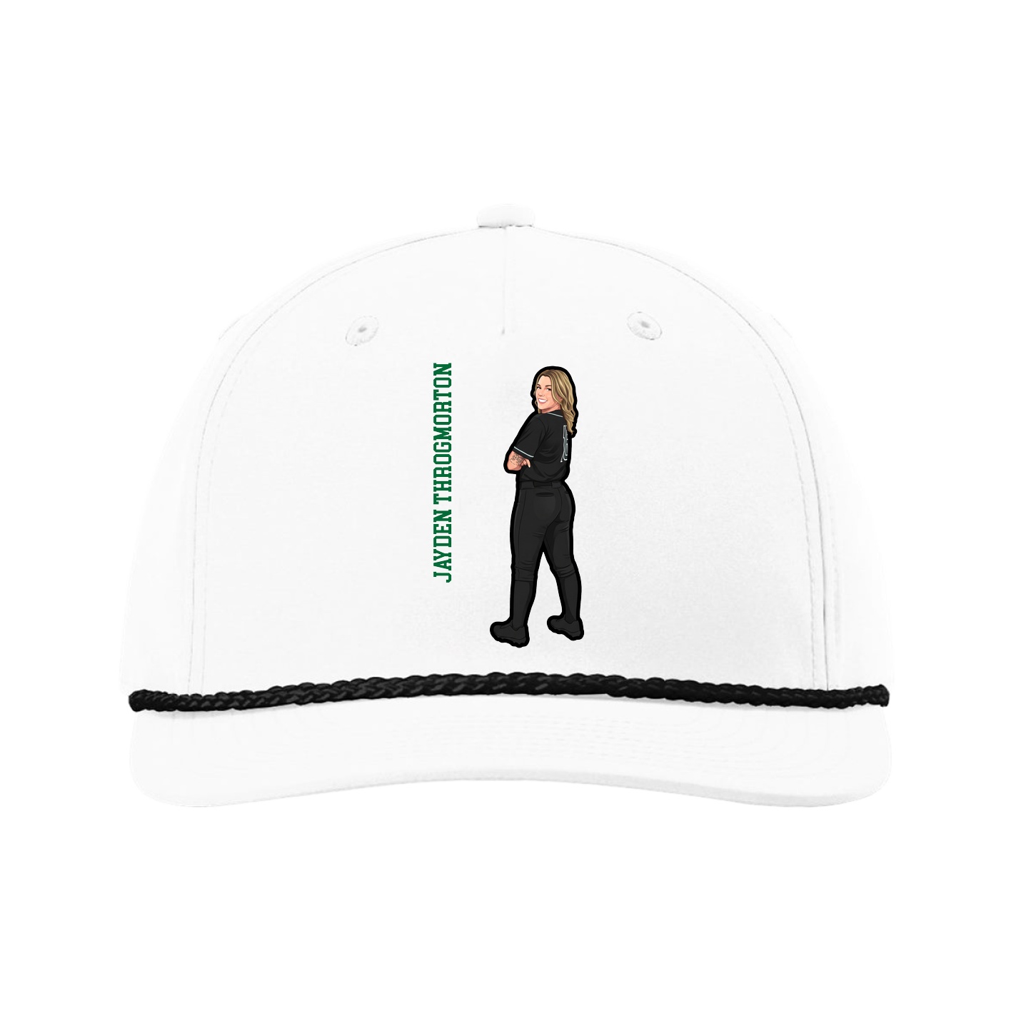 Five-Panel Classic Rope Cap — Name Vertical in White