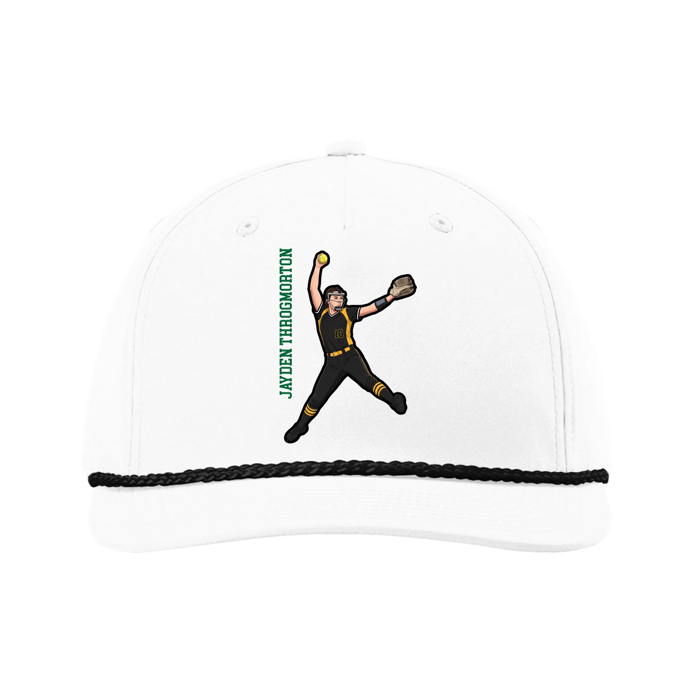 Five-Panel Classic Rope Cap — Name Vertical in White
