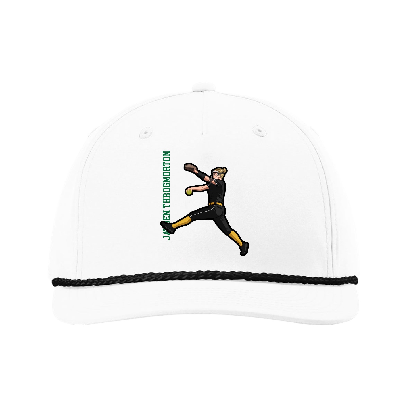 Five-Panel Classic Rope Cap — Name Vertical in White