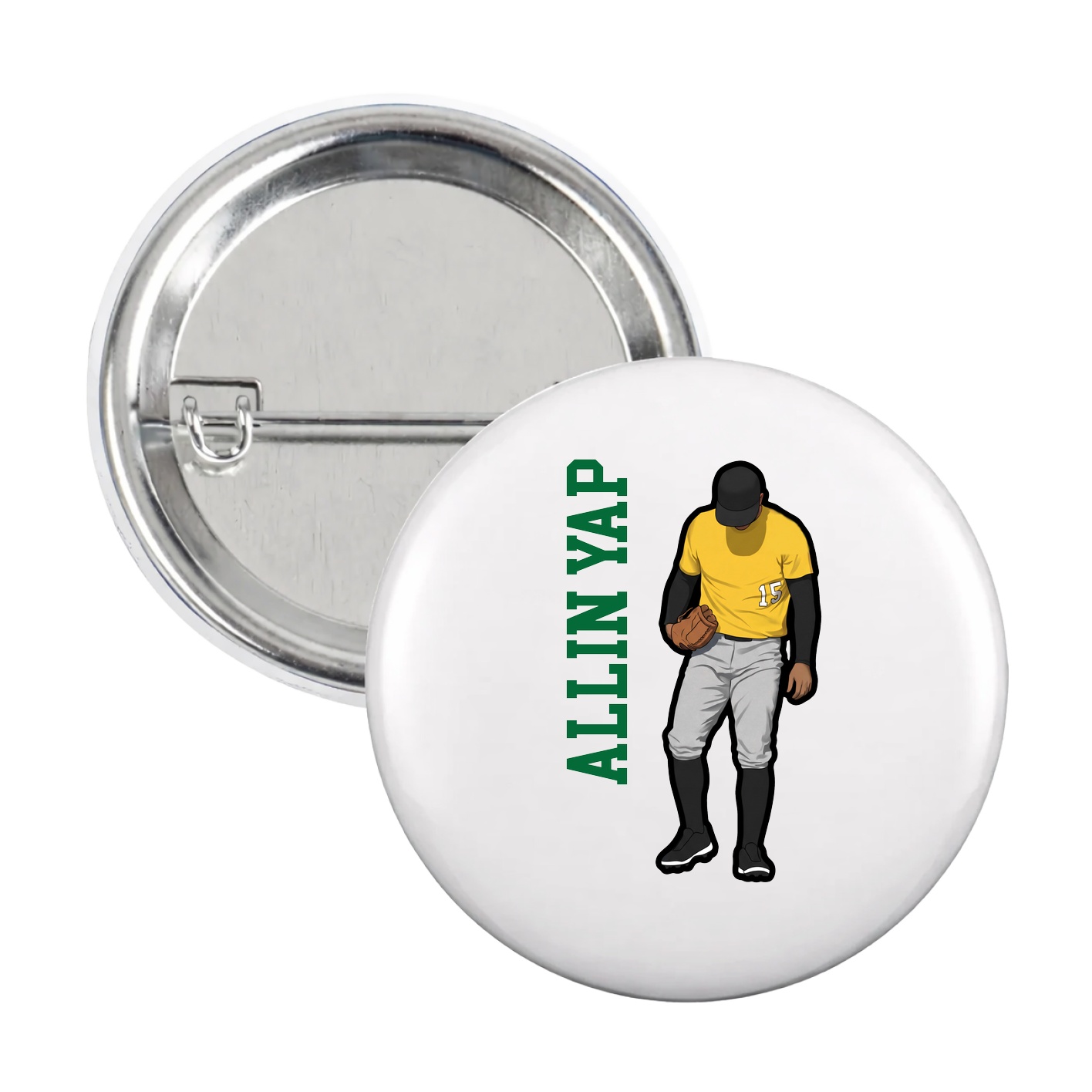Game Day Button — Name Vertical in White