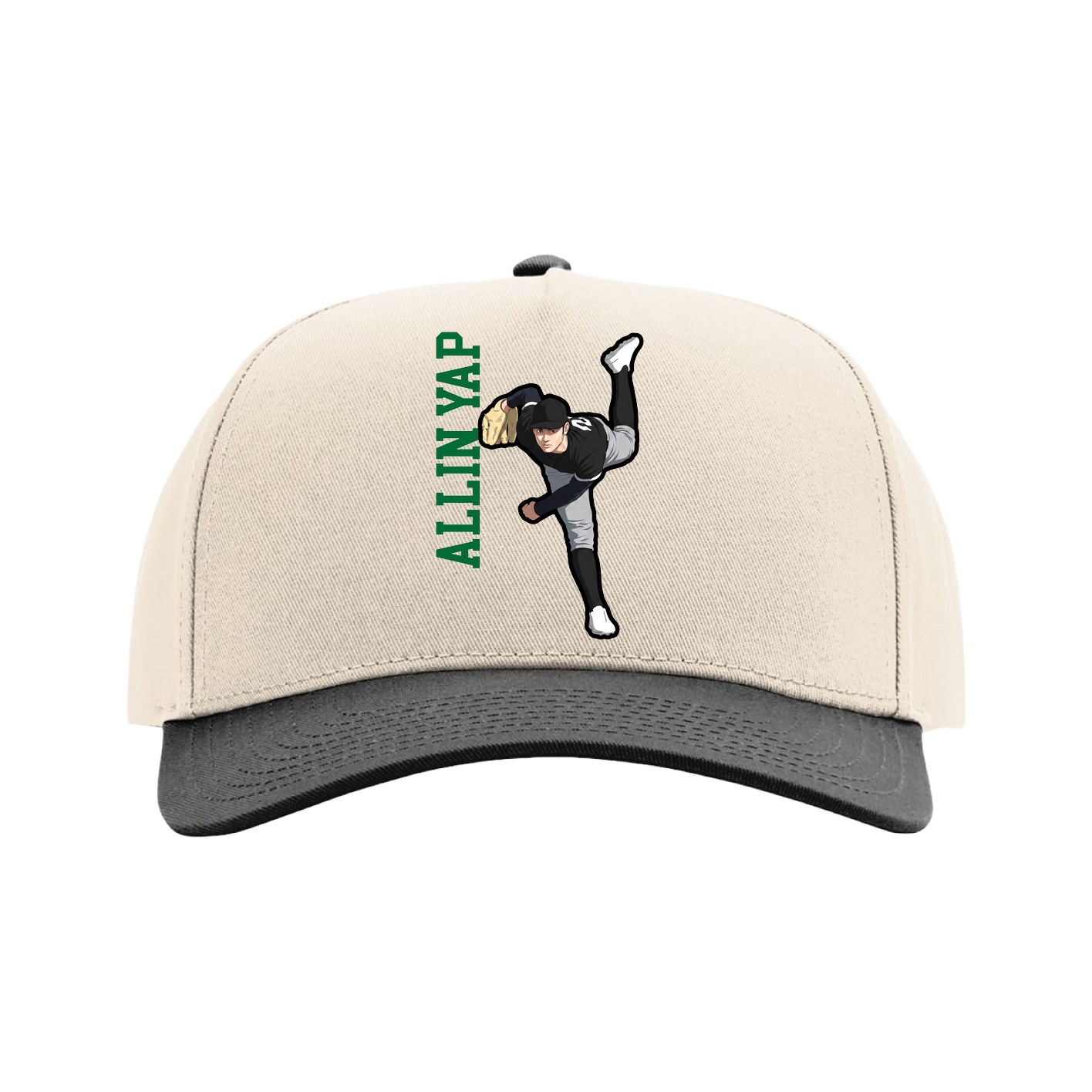 Full Fabric Five-Panel Champ Cap — Name Vertical in Cream/Black