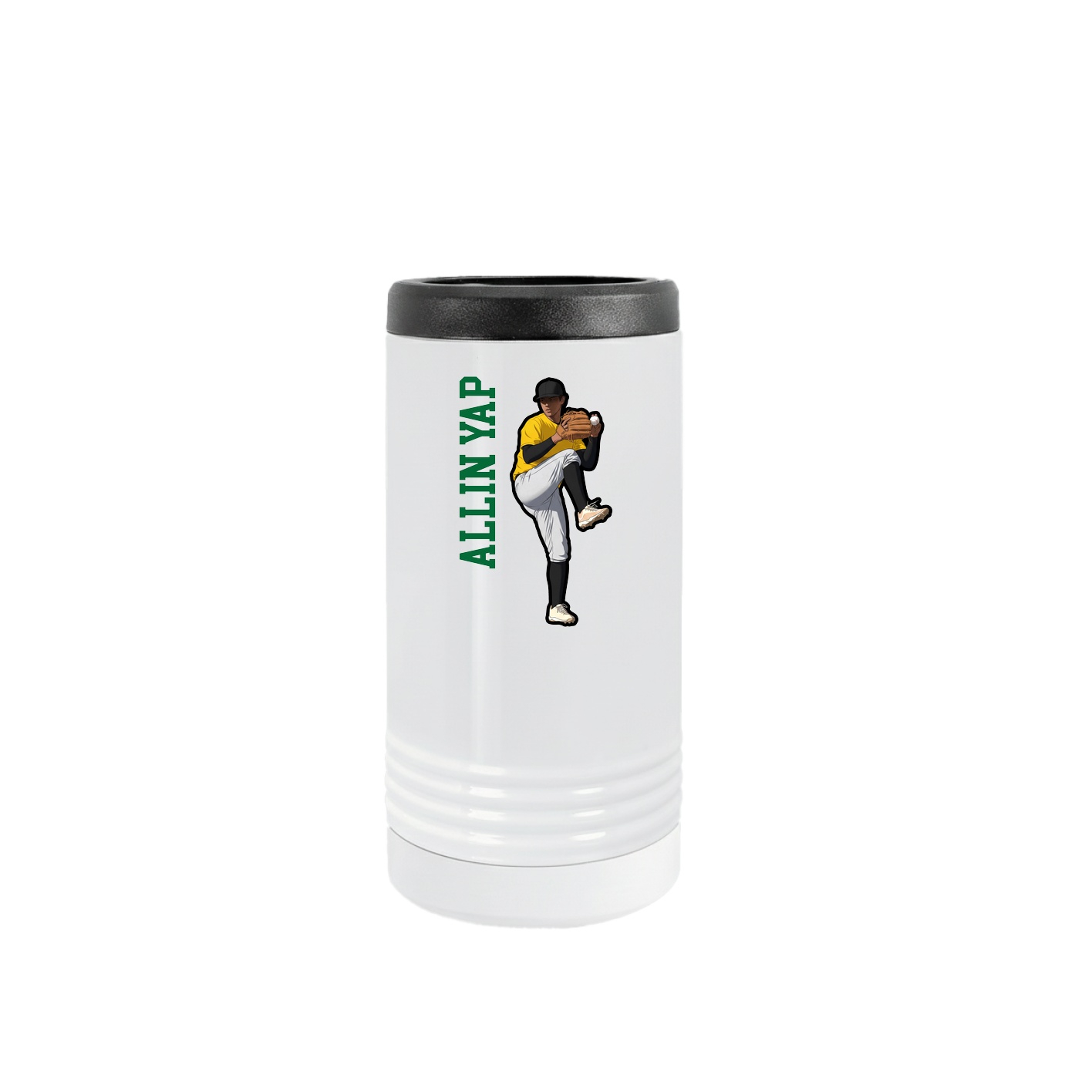 Slim Beverage Holder — Name Vertical in White