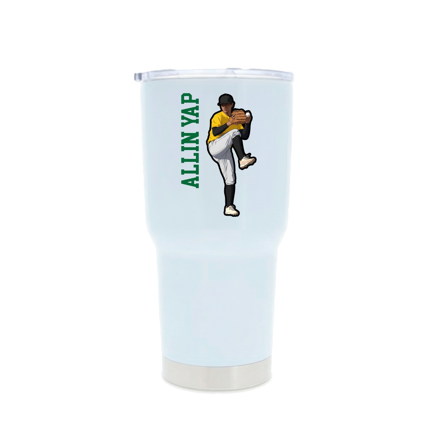 30oz Stainless Steel Tumbler — Name Vertical in White