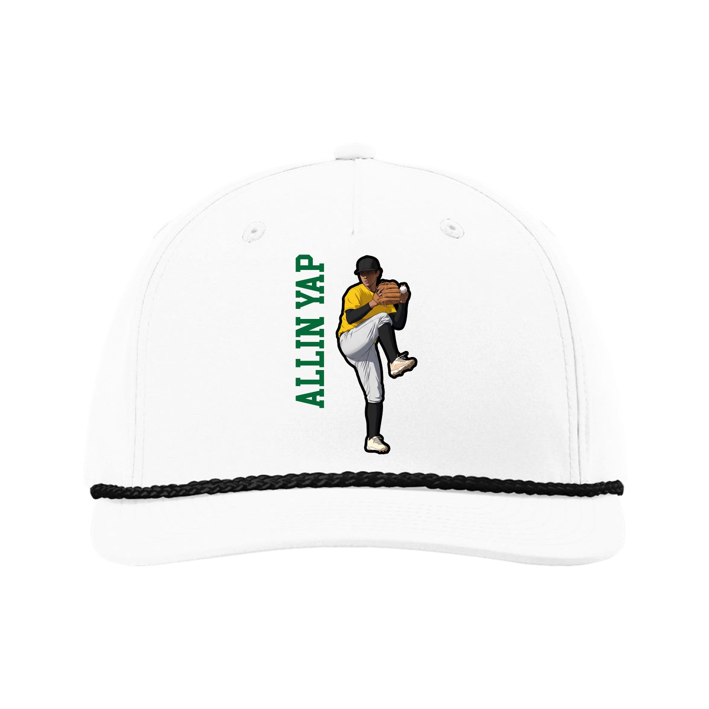 Five-Panel Classic Rope Cap — Name Vertical in White