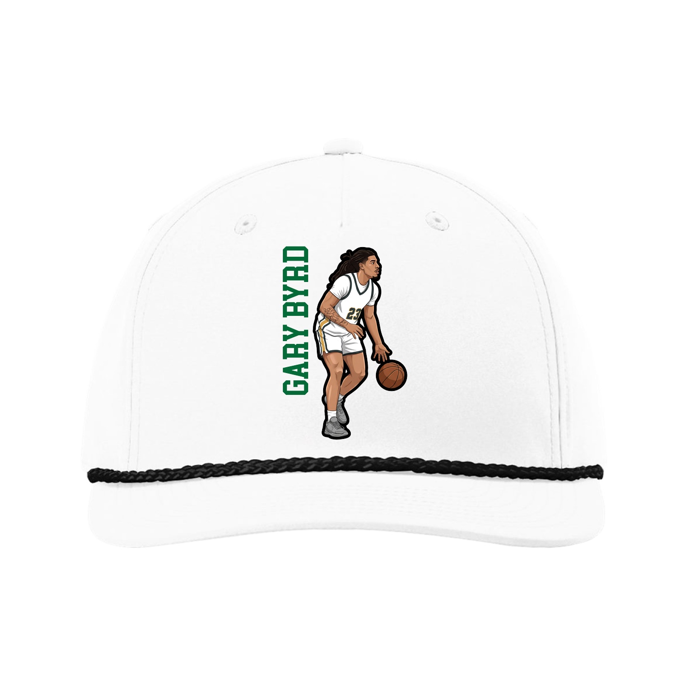 Five-Panel Classic Rope Cap — Name Vertical in White