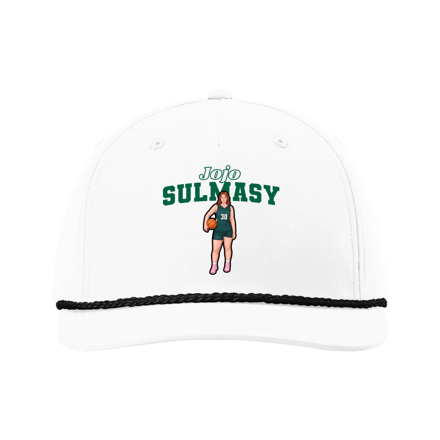 Five-Panel Classic Rope Cap — Name Arch in White