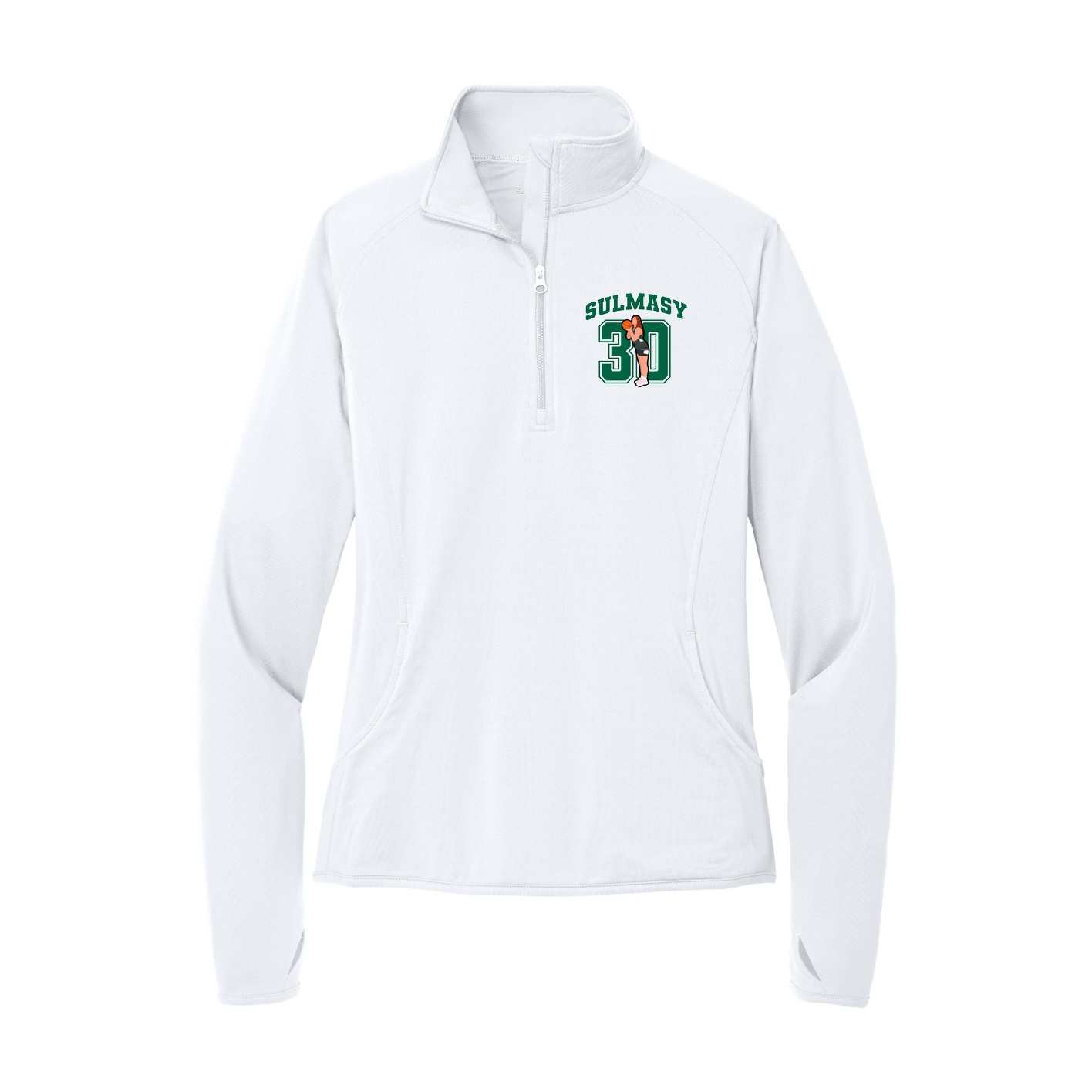 Women's Q-Zip Pullover — Number in White
