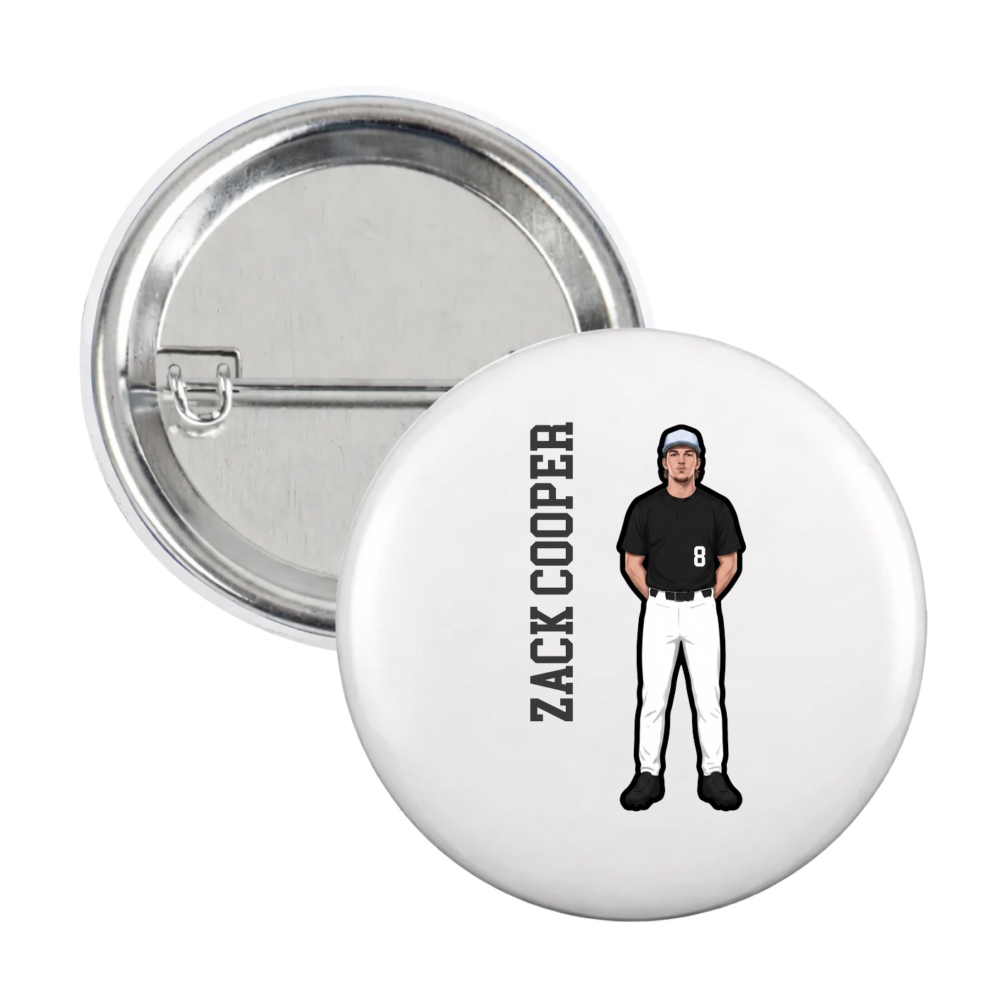 Game Day Button — Name Vertical in White